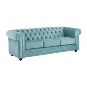 Canapé 3 places CHESTERFIELD - Velours bleu pastel