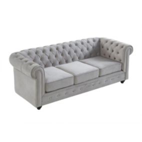 Canapé 3 places CHESTERFIELD - Velours gris clair