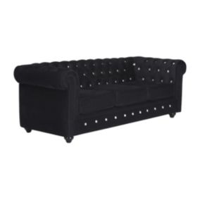 Canapé 3 places CHESTERFIELD - velours noir et boutons effet cristal