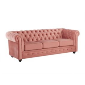 Canapé 3 places CHESTERFIELD - Velours rose pastel