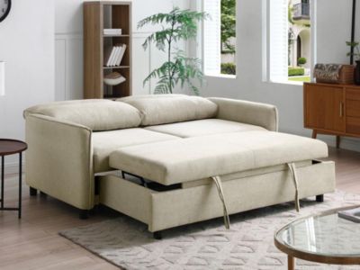 Canapé 3 places convertible en tissu beige IPANEDA