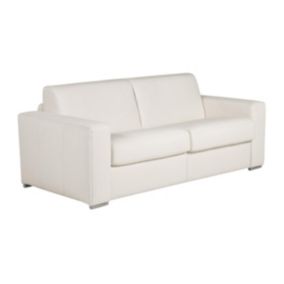 Canapé 3 places convertible express 100% cuir de buffle blanc matelas 20 cm DELECTEA II