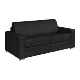 Canapé 3 places convertible express en cuir de buffle noir - Couchage 140 cm - Matelas 14 cm CALITO