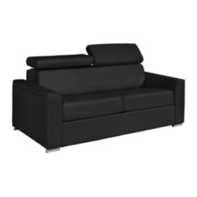 Canapé 3 places convertible express en cuir de buffle noir - Couchage 140 cm - Matelas 14 cm VIZIR