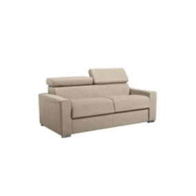 Canapé 3 places convertible express en tissu beige - couchage lattes larges 140 cm - Matelas 22 cm avec mémoire de forme VIZIR