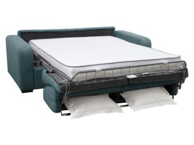 Canapé 3 places convertible express en tissu bleu - Couchage 140 cm - Matelas 14 cm - BEVIS