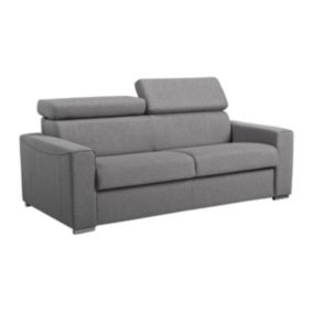 Canapé 3 places convertible express en tissu gris - Couchage 140 cm - Matelas 18 cm VIZIR