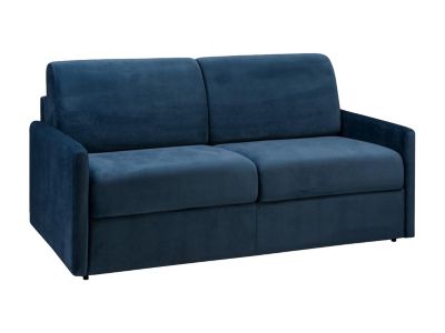 Canapé 3 places convertible express en velours bleu nuit - Couchage 140 cm - Matelas 14 cm CALIFE