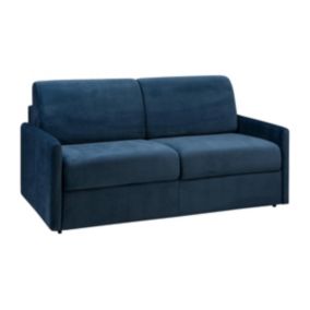 Canapé 3 places convertible express en velours bleu nuit - Couchage 140 cm - Matelas 14 cm CALIFE