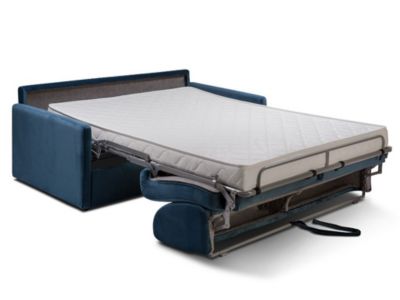Canapé 3 places convertible express en velours bleu nuit - Couchage 140 cm - Matelas 14 cm CALIFE