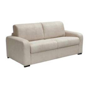 Canapé 3 places convertible express en velours côtelé beige - Couchage 140 cm - Matelas 14 cm - BEVIS