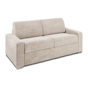 Canapé 3 places convertible express en velours côtelé beige - Couchage 140 cm -  Matelas 18 cm CALITO