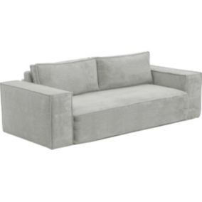 Canapé 3 places convertible express en velours côtelé gris -Couchage 140 cm -  Matelas 14 cm avec mémoire de forme - AMELIA