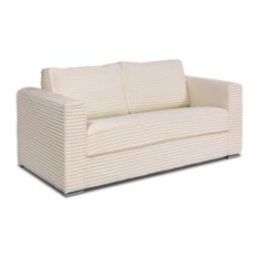 Canapé 3 places convertible express en velours côtelé grosses côtes beige - Couchage 140 cm -  Matelas 18 cm LORETO