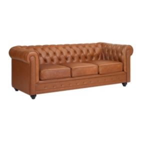 Canapé 3 places en cuir de vachette camel CHESTERFIELD