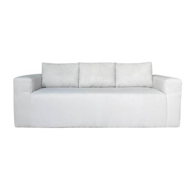 Canapé 3 places en tissu côtelé avec coussins écru L 200 cm  Oviala