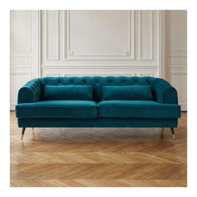 Canapé 3 Places en Velours "Glamour" 198cm Bleu