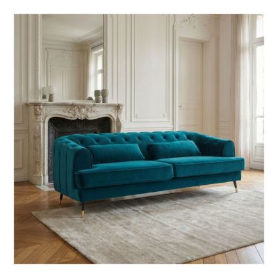 Canapé 3 Places en Velours "Glamour" 198cm Bleu