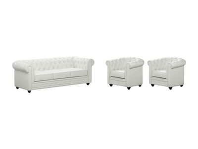 Canapé 3 places et 2 fauteuils CHESTERFIELD - Simili Blanc