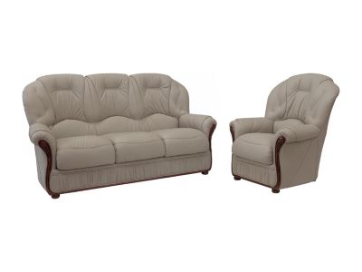 Canapé 3 places et fauteuil 100% cuir de buffle taupe DAPHNE