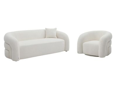 Canapé 3 places et fauteuil en tissu bouclette blanc LAPIOTA de Maison Céphy