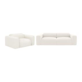 Canapé 3 places et fauteuil en tissu bouclette blanc POGNI de Maison Céphy