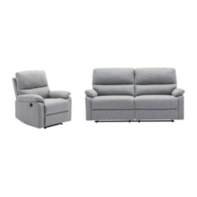 Canapé 3 places et fauteuil relax électrique en tissu gris clair LUNANO