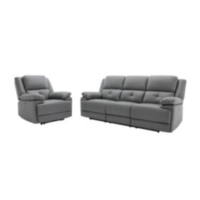 Canapé 3 places et fauteuil relax électrique en tissu gris DOLENE