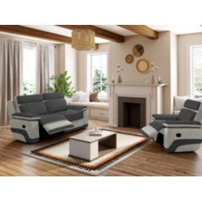 Canapé 3 places et un fauteuil relax en microfibre anthracite et bandes gris clair TALCA