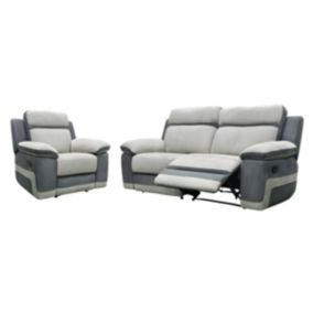 Canapé 3 places et un fauteuil relax en microfibre gris clair et bandes anthracites TALCA