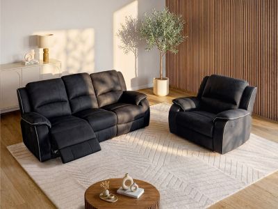 Canapé 3 places et un fauteuil relax en microfibre HERNANI - Noir