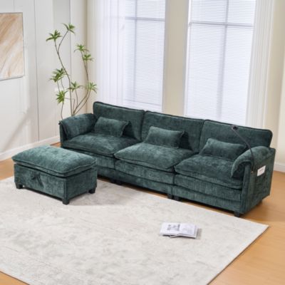 Canapé 3 Places Modulaire, avec USB et Poches Latérales, Pouf Coffre de ...