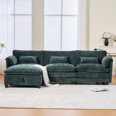 Canapé 3 Places Modulaire, avec USB et Poches Latérales, Pouf Coffre de ...