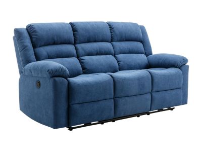 Canapé 3 places relax électrique en tissu bleu BUROLO