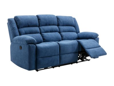 Canapé 3 places relax électrique en tissu bleu BUROLO