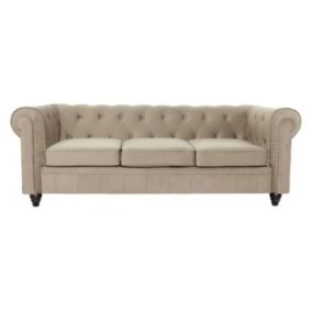 Canapé 3 Places Velours "Chesterfield" 209cm Taupe