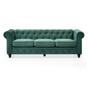 Canapé 3 Places Velours "Chesterfield" 209cm Vert