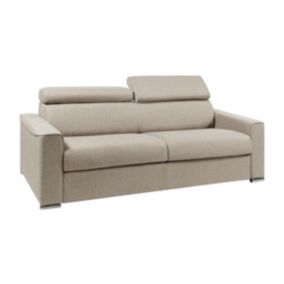 Canapé 4 places convertible express en tissu beige - Couchage à lattes larges 160 cm - Matelas 18 cm VIZIR