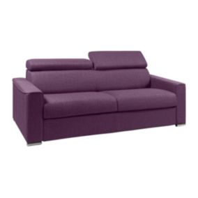 Canapé 4 places convertible express en tissu violet - Couchage à lattes larges 160 cm - Matelas 18 cm VIZIR