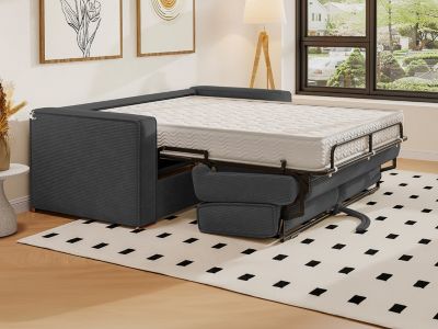 Canapé 4 places convertible express en velours côtelé gris anthracite - Couchage à lattes larges 160 cm - Matelas 18 cm LORETO