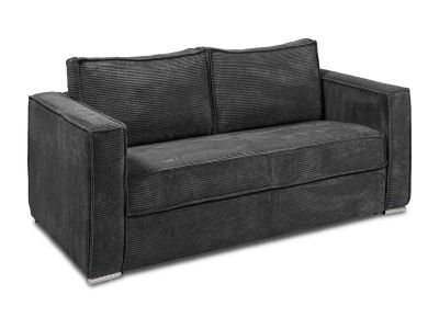 Canapé 4 places convertible express en velours côtelé gris anthracite - Couchage à lattes larges 160 cm - Matelas 18 cm LORETO