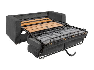 Canapé 4 places convertible express en velours côtelé gris anthracite - Couchage à lattes larges 160 cm - Matelas 18 cm LORETO