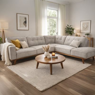 Canapé angle design en tissu gris 5-6 places YORK