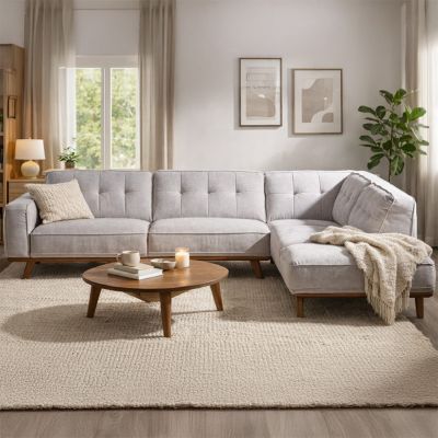 Canapé angle design en tissu gris 5-6 places YORK