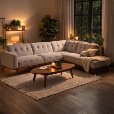 Canapé angle design en tissu gris 5-6 places YORK