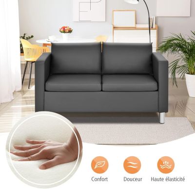 Canapé angle Sofa de Salon Spacieux en Simicuir avec Accoudoirs Coussins et Pieds en Métal Ergonomique Nortique