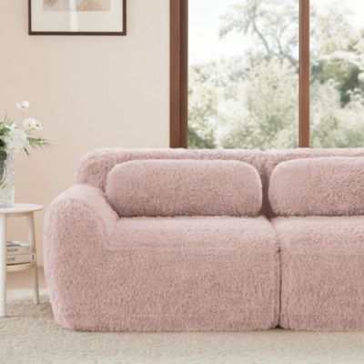 Canapé Aviana sans bras,rose,tissu pelucheux avec coussin