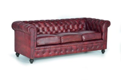 Canapé 3 Places En Cuir Marron – Style Classique