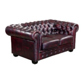 Canapé chesterfield 2 places BRENTON 100% cuir de buffle - Bordeaux