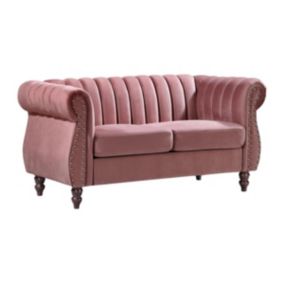 Canapé chesterfield 2 places en velours vieux rose TRUMBO